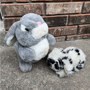 Vintage 1985 Farm‎ by Dakin Plush Rabbit Bunny Gray White And Small Bunny Spots